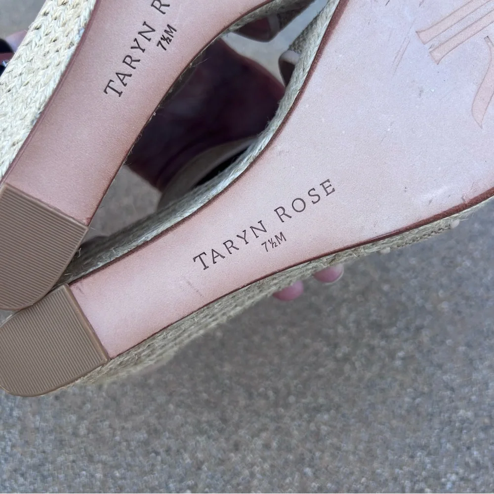 NEW $219~TARYN ROSE~KRISSY Linen/Leather Espadrille Platform Wedge Sandals~7/7.5
